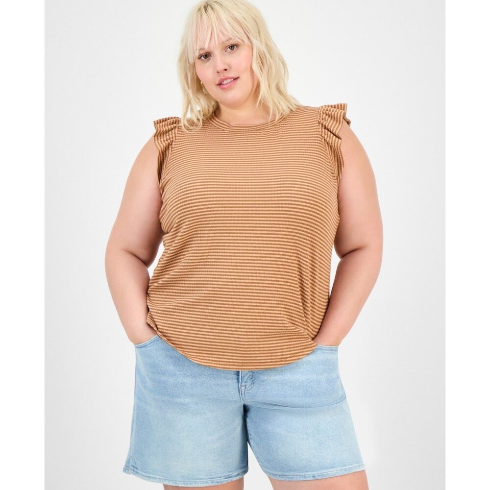 Democracy Plus Trendy Ruffle Cap-Sleeve Top Womens Size 3X